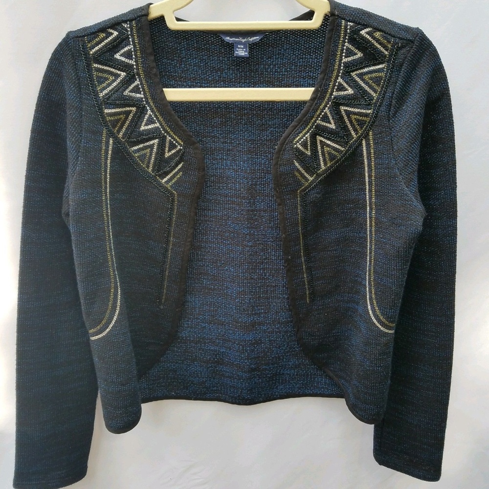 AEO Navy Holiday Cropped Cardigan size M